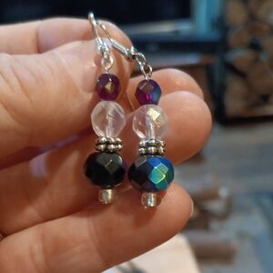 2/$10 Handmade Multicolor Black & Burgundy Beaded Earrings